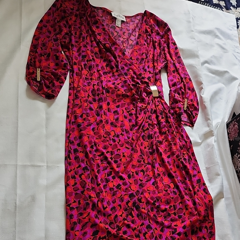 Joseph One Shoulder Dress in Red and Purple
